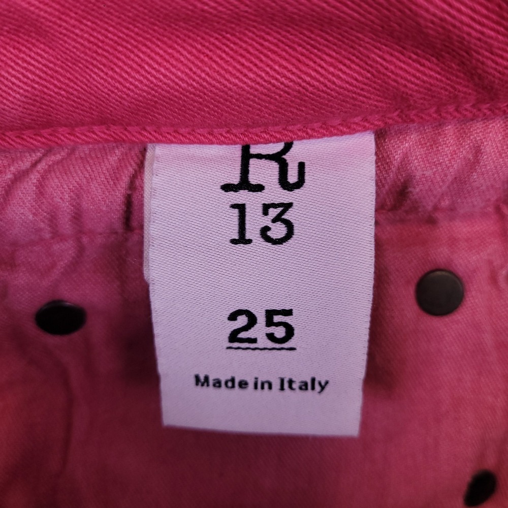 R13 Boy Straight 26x24.5 Actual Sz Vivid Pink Low Rise Stretch Italian SS23 - Picture 10 of 16